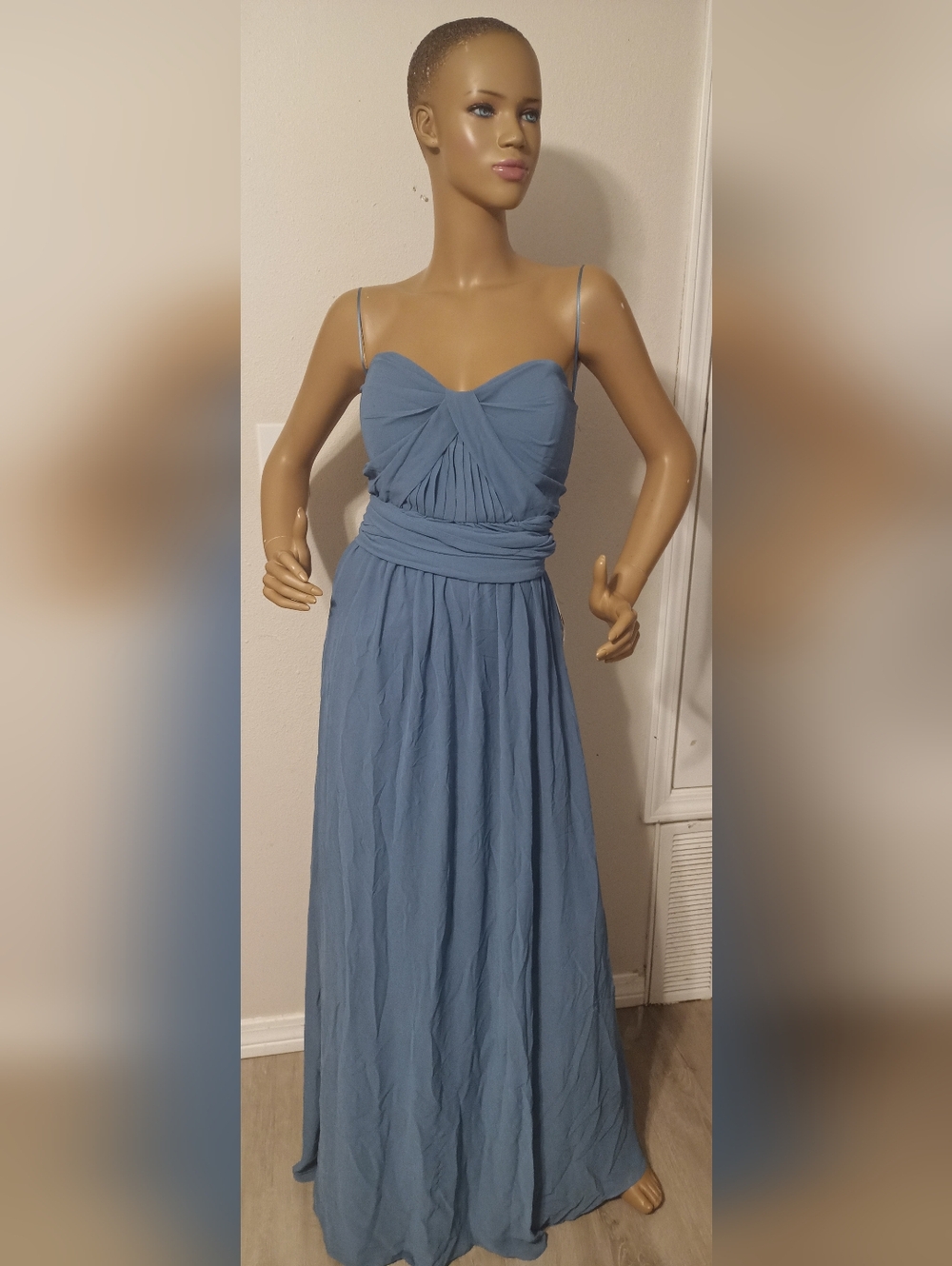 Birdy Grey Dusty Blue Chiffon Maxi Dress with Twist Bodice